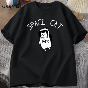 Uzay Kedi Tshirt Kediler Uzayda Komik T Shirt Pamuk Tee Giyim Yaratıcılık Kısa Kollu Moda Rah 2951