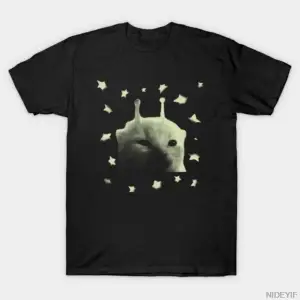 Uzaylı Kedi Meme T-shirt Erkekler Kadınlar Için % 100% Pamuk T Shirt Kısa Kollu Üstler 1226-2