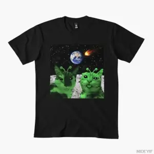 Uzaylı Kedi Selfie Komik Kedi Ayda T-shirt Erkekler Kadınlar Için % 100% Pamuk T Shirt Kısa