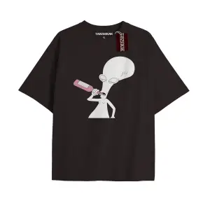 UZAYLI  Unisex Oversize Yazılı Tshirt SİYAH