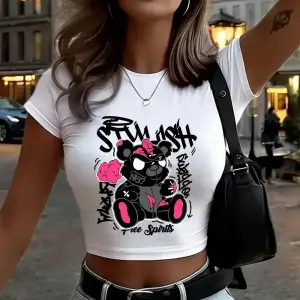 Uzun Zaman Önce Baskılı Kadın Babby Teeları Yazlık Yumuşak Yüksek Esnek Tişörtler O-Yaka Kısa