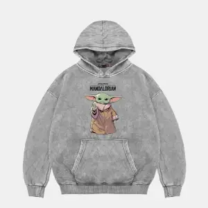 V2 The Mandalorian Yoda Baskılı Oversize Unisex Premium Beyaz