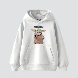 V2 The Mandalorian Yoda Baskılı Oversize Unisex Premium Beyaz