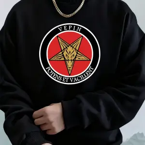 Vepin Potens Et Vacillent Baskılı Erkek Kazak Kış Bisiklet Yaka Kapüşonlular Sokak Polar Sıca