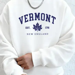 Vermont New England Est 1791 Baskılı Kapüşonlular Erkek Yumuşak Polar Eşofman Rahat Sonbahar