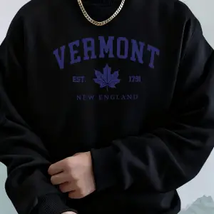 Vermont New England Est 1791 Baskılı Kapüşonlular Erkek Yumuşak Polar Eşofman Rahat Sonbahar