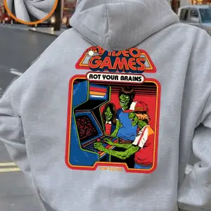 Video Oyunları Beyinlerinizi Çürüterek Baskılı Kapüşonlu Üstler Kadınlar İçin Günlük Bol Swea