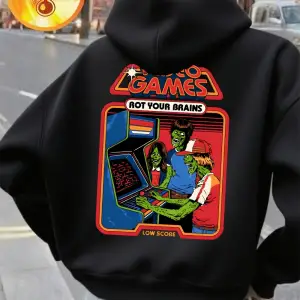 Video Oyunları Beyinlerinizi Çürüterek Baskılı Kapüşonlu Üstler Kadınlar İçin Günlük Bol Swea