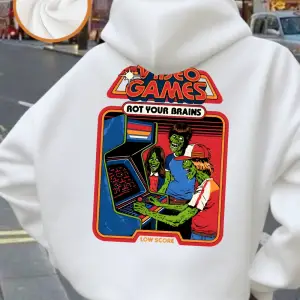 Video Oyunları Beyinlerinizi Çürüterek Baskılı Kapüşonlu Üstler Kadınlar İçin Günlük Bol Swea