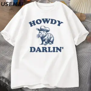 Vintage 90s Komik Kapibara T Shirt Kadın Retro Y2k Estetik Sevimli Howdy Darlin T-Shirt Komik 3030