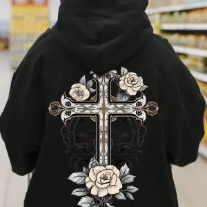 Vintage çiçek çapraz baskılı Hoodies sokak kadın tişörtü rahat Pullover kazak gevşek polar ka