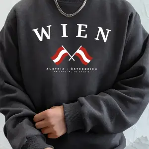 Viyana Avusturya Bayrağı Baskılı Erkek Sweatshirtleri Kışlık Bisiklet Yaka Kapüşonlu Sokak Gi
