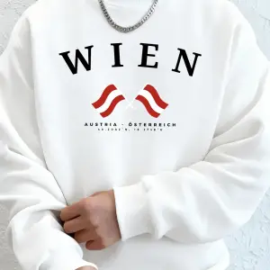 Viyana Avusturya Bayrağı Baskılı Erkek Sweatshirtleri Kışlık Bisiklet Yaka Kapüşonlu Sokak Gi