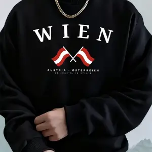 Viyana Avusturya Bayrağı Baskılı Erkek Sweatshirtleri Kışlık Bisiklet Yaka Kapüşonlu Sokak Gi