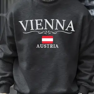 Viyana avusturya bayrağı baskılı erkek tişörtü o-boyun rahat kazaklar sonbahar polar bol giys