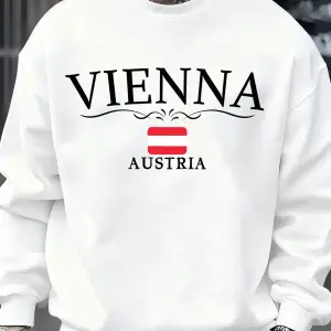 Viyana avusturya bayrağı baskılı erkek tişörtü o-boyun rahat kazaklar sonbahar polar bol giys