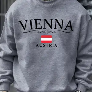 Viyana avusturya bayrağı baskılı erkek tişörtü o-boyun rahat kazaklar sonbahar polar bol giys