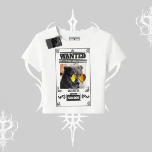 Wanted Temalı Kedi Baskılı Babby Tee Tshirt