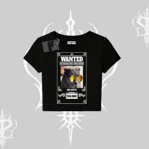 Wanted Temalı Kedi Baskılı Babby Tee Tshirt
