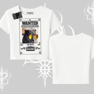Wanted Temalı Kedi Baskılı Babby Tee Tshirt