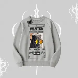 Wanted Temalı Kedi Baskılı Biskilet Sweatshirt