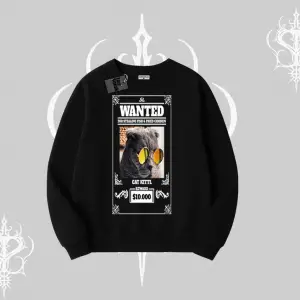 Wanted Temalı Kedi Baskılı Biskilet Sweatshirt