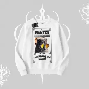 Wanted Temalı Kedi Baskılı Biskilet Sweatshirt