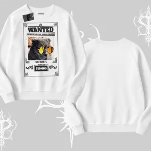 Wanted Temalı Kedi Baskılı Biskilet Sweatshirt