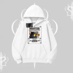 Wanted Temalı Kedi Baskılı Kapşonlu Sweatshirt