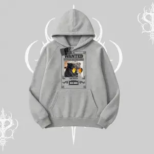 Wanted Temalı Kedi Baskılı Kapşonlu Sweatshirt