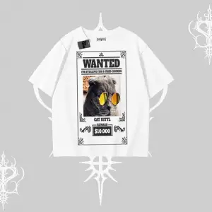 Wanted Temalı Kedi Baskılı Oversize Tshirt
