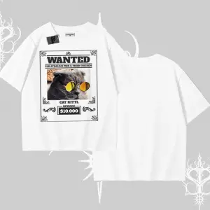 Wanted Temalı Kedi Baskılı Oversize Tshirt