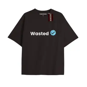 WASTED Unisex Oversize Yazılı Tshirt SİYAH