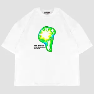 WE BORN Baskılı Beyaz Oversize Unisex