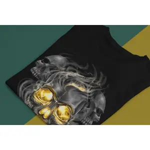 Wed Kuru Kafa Gold Görünüm Dead Gothic Rocker Dijital Baskılı T-shirt