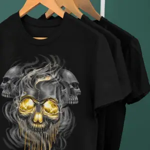 Wed Kuru Kafa Gold Görünüm Dead Gothic Rocker Dijital Baskılı T-shirt