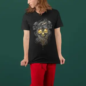 Wed Kuru Kafa Gold Görünüm Dead Gothic Rocker Dijital Baskılı T-shirt