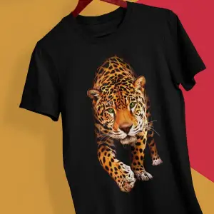 Wed Unisex %100 Pamuk Siyah, Rahat Kalıp, Asi 3d Görünümlü Kaplan, Tiger T-shirt