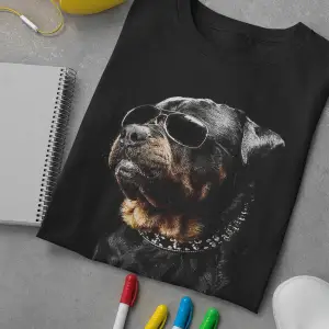 Wed Unisex %100 Pamuk Siyah Renk, Regularfit Rahat Kesim Kalıp, Rottweiler Köpekli Tshirt