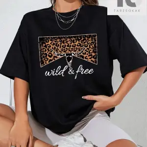 Western Cowgirl Güneş ve Slogan Grafikli Düşük Omuz Tişörtü