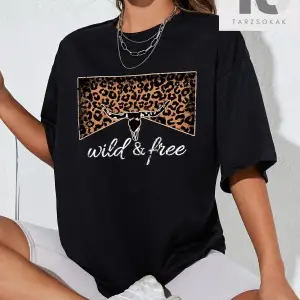 Western Cowgirl Güneş ve Slogan Grafikli Düşük Omuz Tişörtü