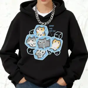 What The Cat Ice Prints Pamuklu Kapüşonlular Kadın Sportif Bol Kazak Kışlık Polar Sıcak Kazak