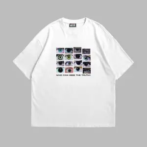 Who Can See Baskılı Oversize Unisex Beyaz
