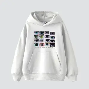 Who Can See Baskılı Oversize Unisex Premium Beyaz