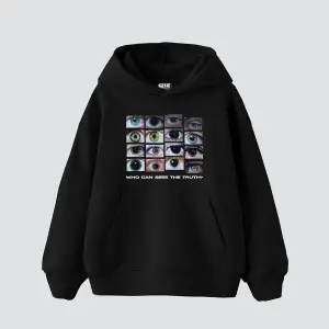 Who Can See Baskılı Oversize Unisex Premium Siyah