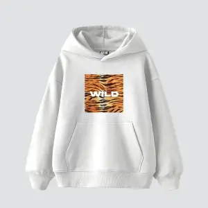 Wild Baskılı Oversize Unisex Beyaz
