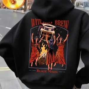 Witches Brew Kahve Baskılı Kapüşonlu Üstler Kadınlar İçin Basit Cepli Kazaklar Sonbahar Kış P