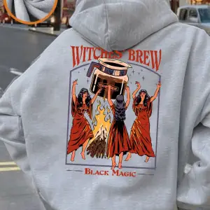 Witches Brew Kahve Baskılı Kapüşonlu Üstler Kadınlar İçin Basit Cepli Kazaklar Sonbahar Kış P