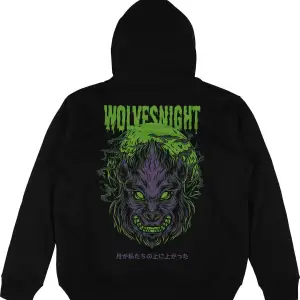 Wolves Night Siyah Oversize Unisex Kapüşonlu Sweatshirt Hoodie