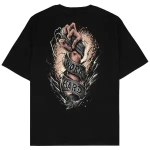Work Hard Siyah Oversize Unisex T-shirt